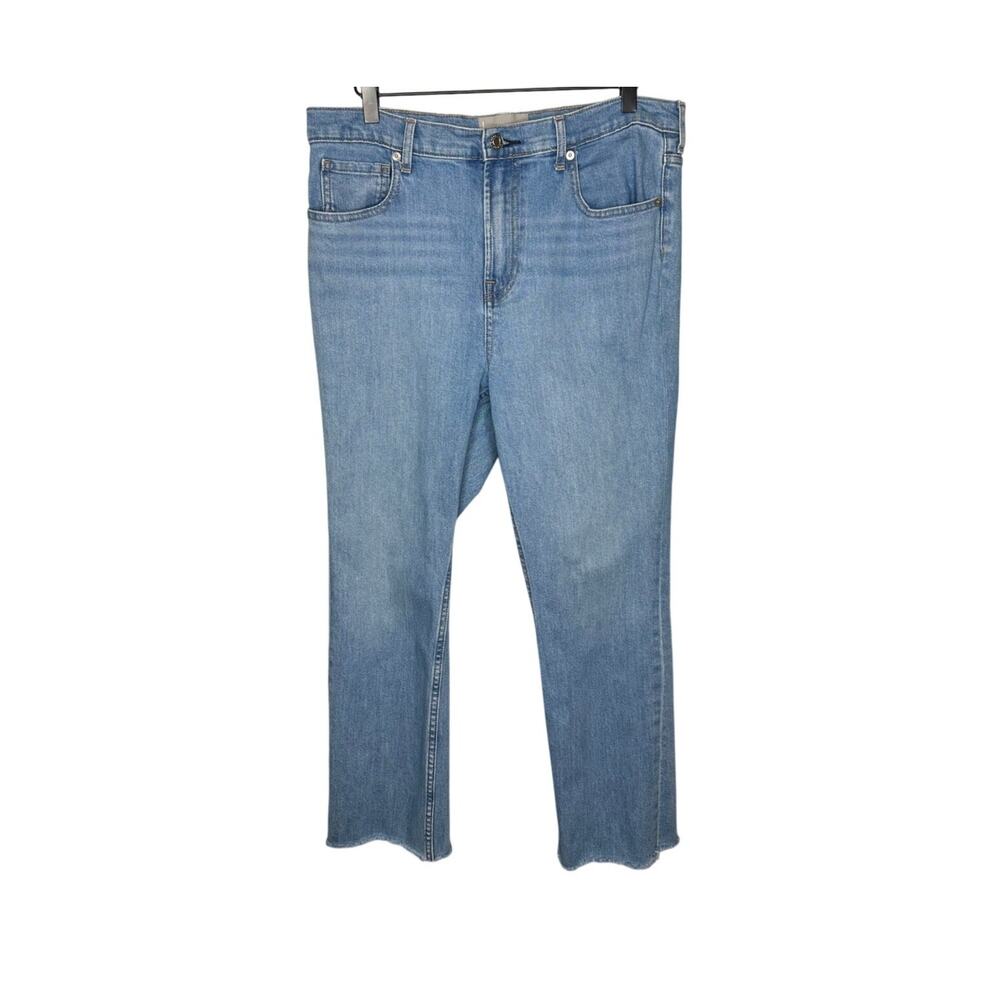 Everlane Womens 32 Blue Medium Wash High Waisted Straight Leg Crop Raw Hem Jeans